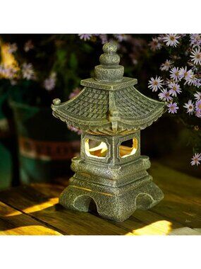 Japanese Zen Solar Lantern - Outdoor Garden Decor with LED Light for Patio